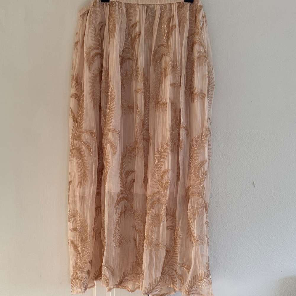 J. Crew Collection Blush Midi skirt  with Leaf Embroidery